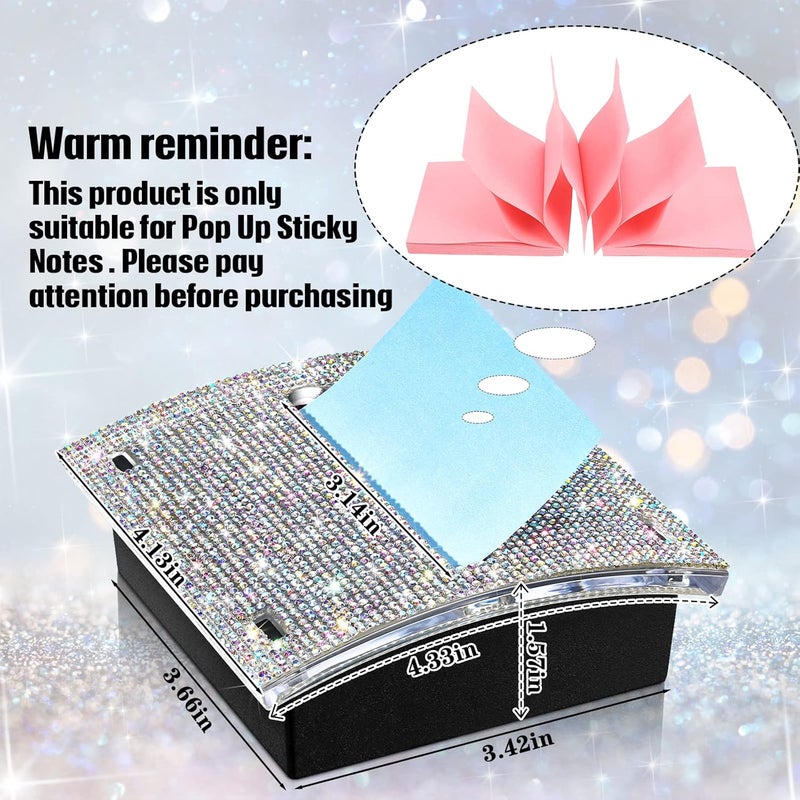 Eersida Rhinestone Self Stick Note Pad Holders 4 x 4 Inches Memo Sticky Dispenser Note Holder Sticky Dispenser for Christmas Office Employee Coworkers Gifts Home Desk Supplies(AB Color) - Image 3